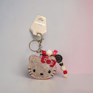 Hello Kitty Rhinestone Keychain Red Bow Bling Charm | Cute Kawaii Bag Charm Key